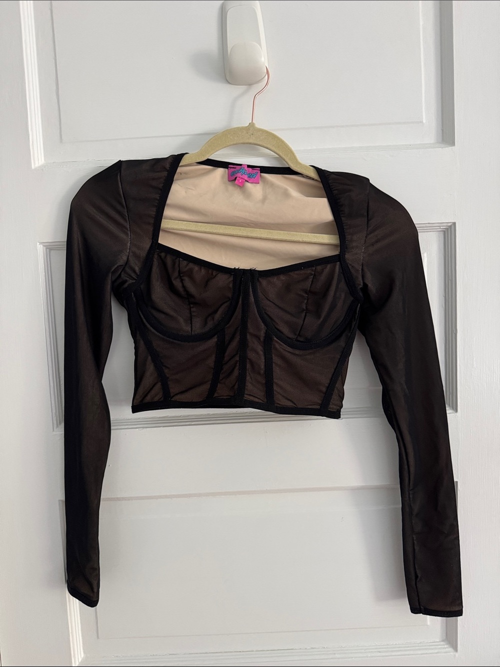 Edikted Sheer Long Sleeve Crop Top